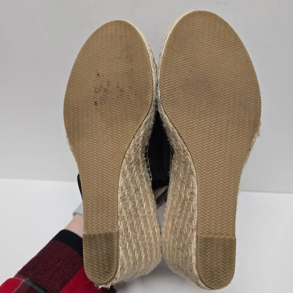 Bettye Muller Vicente Espadrille Wedge Sandals Black Suede Women's 9
